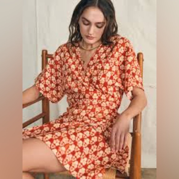 FAHERTY Willow Wrap Dress Spiced Shibori Print Size S Linen Viscose Blend - Picture 2 of 8